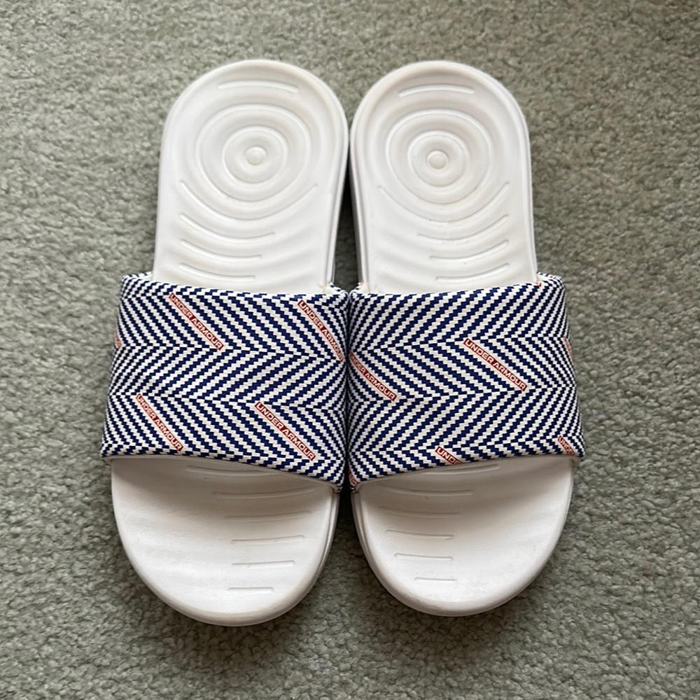 Stylish White and Blue Slide Sandals